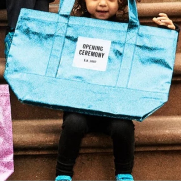 Opening Ceremony Shimmering Teal Tote should bag dead stock blue glitter new - Picture 11 of 13